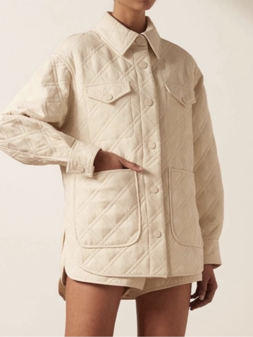 Shona Joy Alessia Oversized Linen cotton Quilted Shirt Jacket coastal casual S M